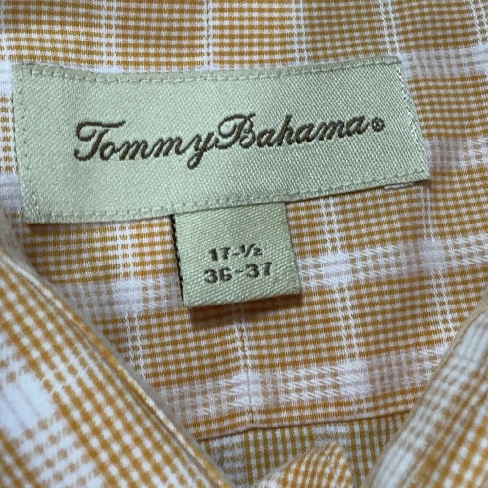 Tommy Bahama Mens Orange Plaid Button Down Long Sleeve Dress Shirt 17.5 36/37 XL